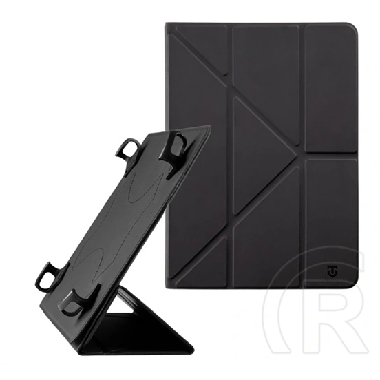 Tactical stealth tok álló, bőr hatású (flip, oldalra nyíló, trifold, asztali tartó, univerzális, 9-11" méret) fekete