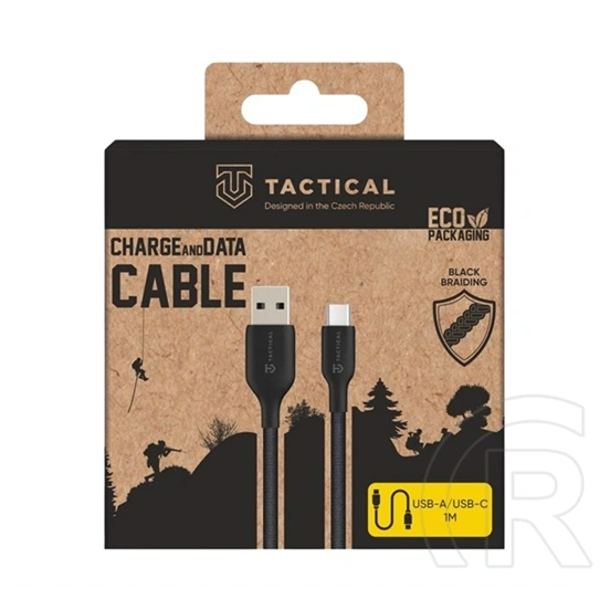 Tactical stitch thread adatkábel (usb - type-c, 27w, gyorstöltő, cipőfűző, 100cm) fekete