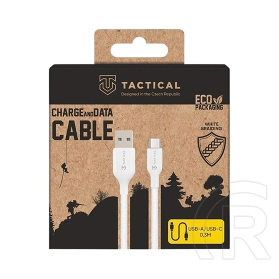 Tactical stitch thread adatkábel (usb - type-c, 27w, gyorstöltő, cipőfűző, 30cm) fehér