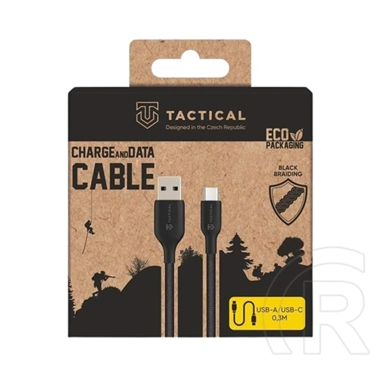 Tactical stitch thread adatkábel (usb - type-c, 27w, gyorstöltő, cipőfűző, 30cm) fekete