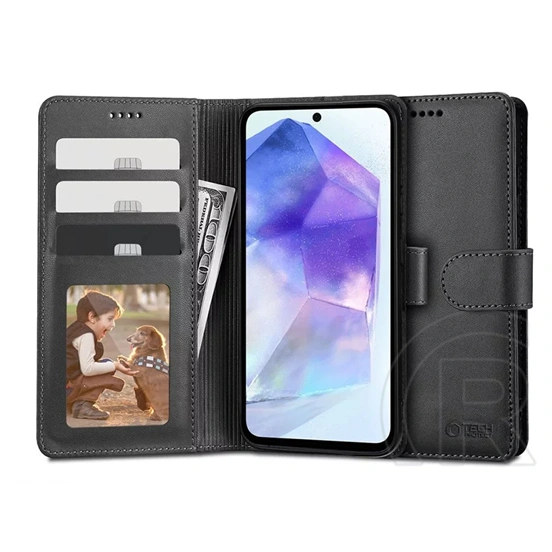 Tech-Protect Wallet Flip oldalra nyíló tok (Samsung SM-A556 Galaxy A55, fekete)
