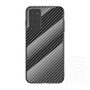 Telefonvédő Samsung Galaxy Note 20 (SM-N981F) szilikon keret (BUMPER, edzett üveg hátlap, karbon minta) fekete