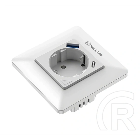 Tellur hálózati konnektor usb+type-c aljzat (240v/16a, 3600w, 20w, pd gyorstöltő, mobil vezérlés, hang vezérlés) fehér