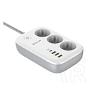 Tellur okos hálózati elosztó 3 ac+3 usb+type-c aljzat (30w, pd gyorstöltő 3.0, mobil vezérlés + 200cm tápkábel) fehér