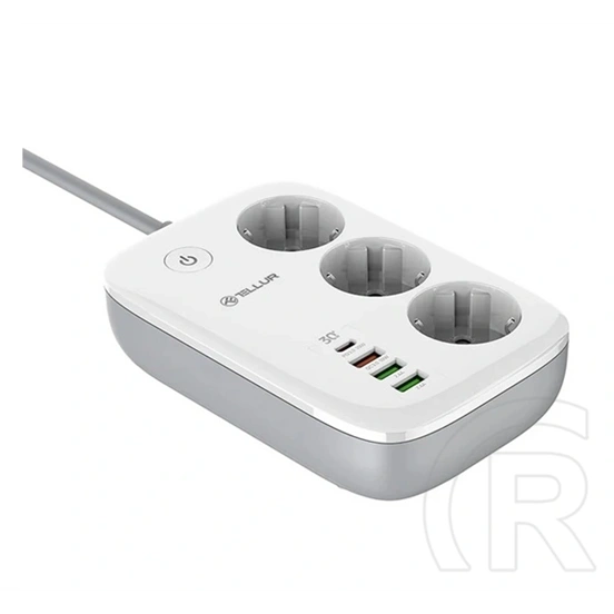 Tellur okos hálózati elosztó 3 ac+3 usb+type-c aljzat (30w, pd gyorstöltő 3.0, mobil vezérlés + 200cm tápkábel) fehér