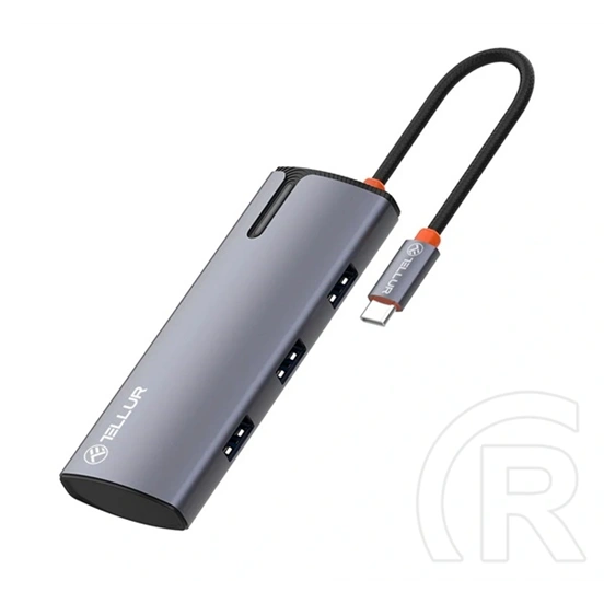 Tellur type-c hub 5in1 (elosztó, 3 usb+type-c+hdmi aljzat, 100w, pd gyorstöltő, 4k, 17cm) szürke