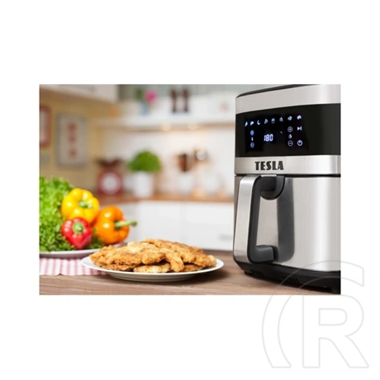 Tesla AirCook Q60 XL forró levegős sütő (6 l, 1500 W, 40-200 °C, 8 program, érintőképernyő, kivehető kosár, fekete, ezüs