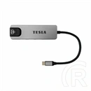 Tesla Device MP80 5in1 type-c hub (Gigabit LAN, 2x USB 3.0, HDMI 4K, USB-C PD, USB-C 3.1 Gen 2, szürke)