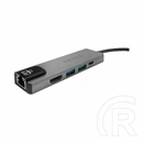 Tesla Device MP80 5in1 type-c hub (Gigabit LAN, 2x USB 3.0, HDMI 4K, USB-C PD, USB-C 3.1 Gen 2, szürke)