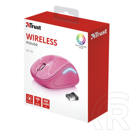 Trust Yvi FX cordless optikai egér (USB, rózsaszín)