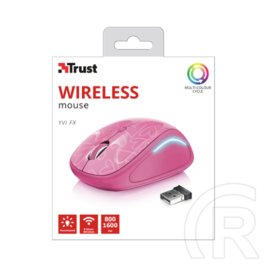 Trust Yvi FX cordless optikai egér (USB, rózsaszín)