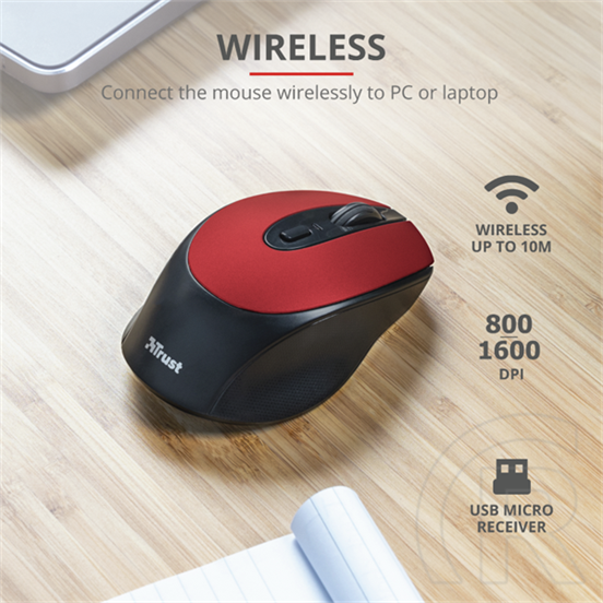 Trust Zaya cordless optikai egér (USB, piros)