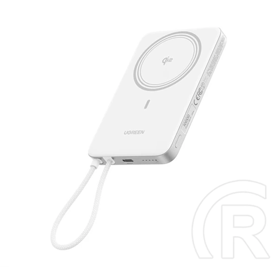 UGREEN PB570 vésztöltő Type-C aljzat (10000mAh, 30W, PD gyorstöltő 3.0, Qi2, mágneses, fix Type-C kábel, fehér)