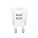 USAMS T20 hálózati töltő 2 USB aljzat (10W, QC gyorstöltés, fehér)