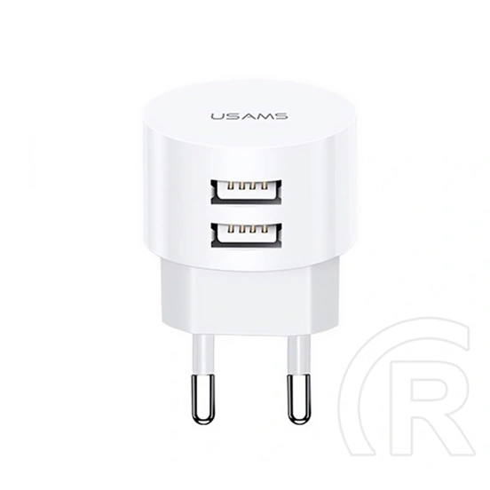 USAMS T20 hálózati töltő 2 USB aljzat (10W, QC gyorstöltés, fehér)