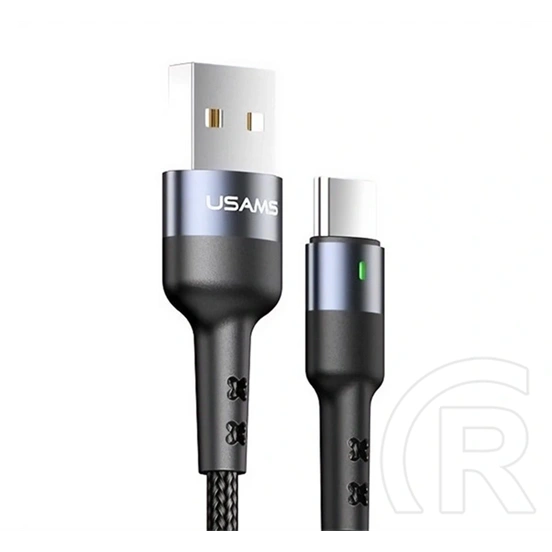 USAMS U26 adatkábel (USB - Type-C, 3A, gyorstöltés, törésgátló, LED jelzés, 100cm, fekete)