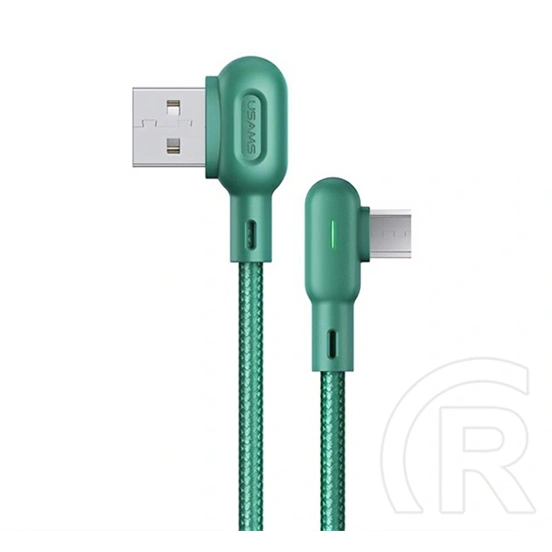 USAMS U57 adatkábel (USB - micro-USB, 2A, gyorstöltő, 90 fokos, cipőfűző, 120 cm, sötétzöld)