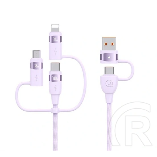 USAMS U85 töltőkábel 5in1 (Type-C/USB - Type-C/lightning/microUSB, 100W, PD gyorstöltő, QC gyorstöltés, 120cm, lila)