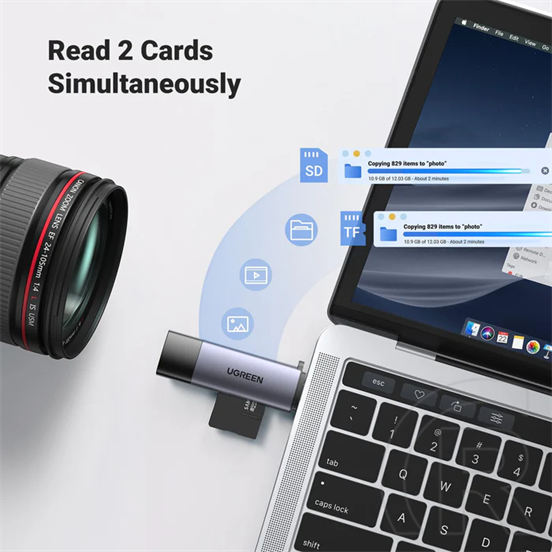 Ugreen 50706 USB 3.0 kártyaolvasó (SD/Micro SD, szürke)