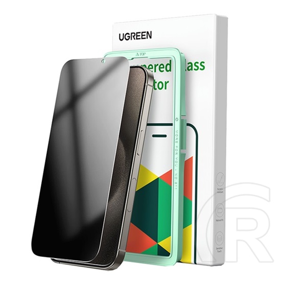 Ugreen Apple iPhone 16 Pro Max sp655 képernyővédő üveg (betekintés ellen, 0.33mm, 9h + segédkeret) fekete