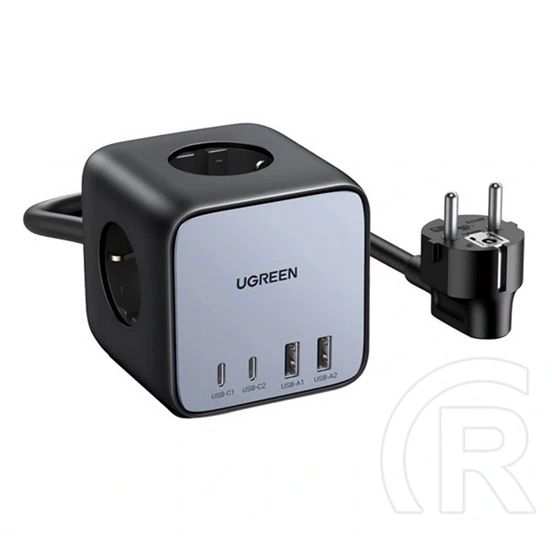 Ugreen DigiNest Cube Power Strip (3x aljzat, 2xA + 2xC USB, fekete/szürke)