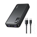 Ugreen PB312 vésztöltő (20000mAh, 20W, gyorstöltő, LED kijelző, 2x USB, 1x Type-C aljzat, Type-C kábel, fekete)