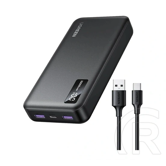 Ugreen PB312 vésztöltő (20000mAh, 20W, gyorstöltő, LED kijelző, 2x USB, 1x Type-C aljzat, Type-C kábel, fekete)