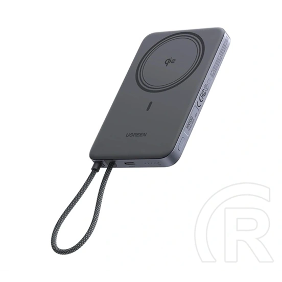 Ugreen PB570 vésztöltő (10000 mAh, 30W, PD 3.0, Qi2, mágneses, fix Type-C kábel, sötétszürke)