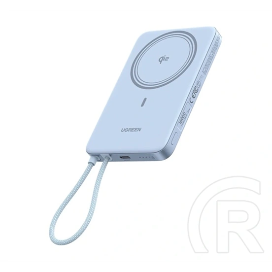 Ugreen PB570 vésztöltő type-c aljzat (10000mAh, 30W, PD gyorstöltő 3.0, qi2, mágneses, fix type-c kábel, világoskék)