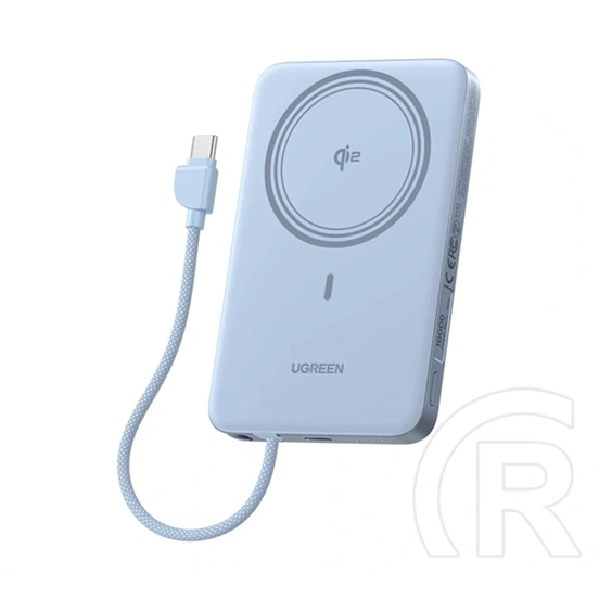 Ugreen PB570 vésztöltő type-c aljzat (10000mAh, 30W, PD gyorstöltő 3.0, qi2, mágneses, fix type-c kábel, világoskék)