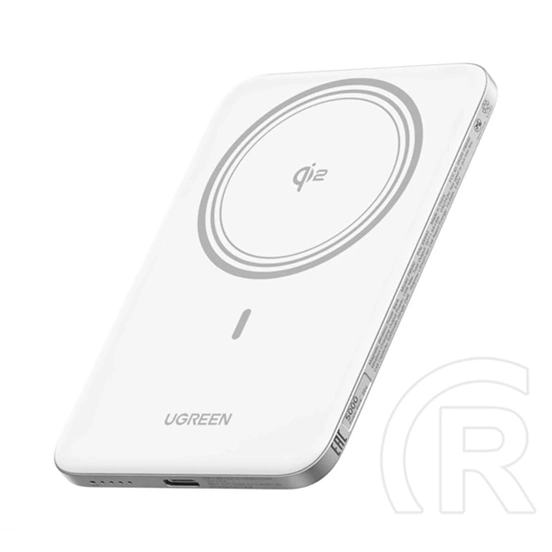 Ugreen PB580 vésztöltő (5000mAh, 15w, gyorstöltő, slim, mágneses, wireless, type-c aljzat, fehér)