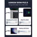 Ugreen adatkábel (2.0 USB-C (M) - USB-C (M), PD, 100W, 5A, 0,5m) fekete