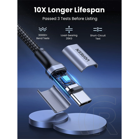 Ugreen adatkábel (2.0 USB-C (M) - USB-C (M), PD, 100W, 5A, 0,5m) fekete