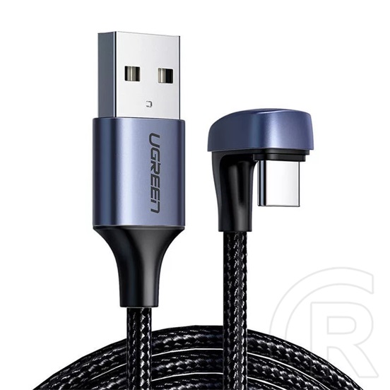 Ugreen adatkábel (usb - type-c, 3a, gyorstöltő, 100w, 100cm, 180 fokos, cipőfűző) fekete