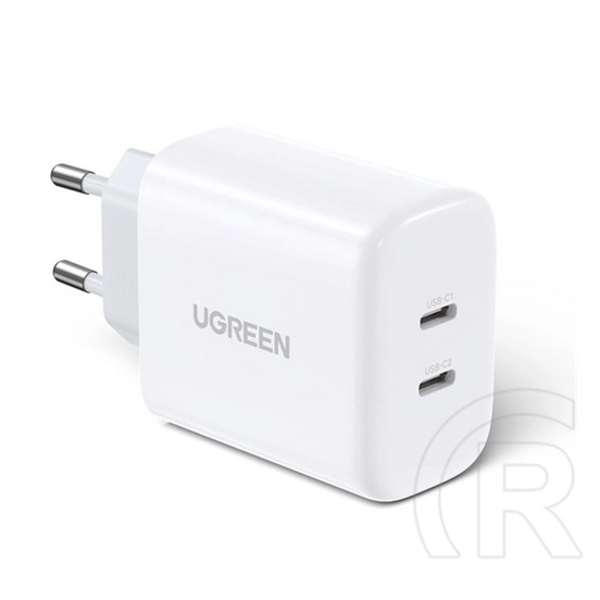 Ugreen cd243 hálózati töltő 2 type-c aljzat (40w, pd gyorstöltő 3.0) fehér