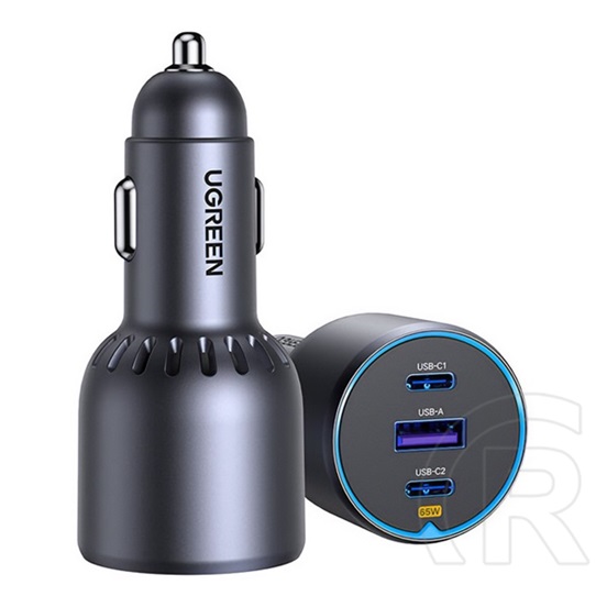 Ugreen ec703 autós töltő usb+2 type-c aljzat (75w, pd gyorstöltő 3.0) fekete