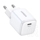 Ugreen hálózati töltő type-c aljzat (5v/3a, 20w, gan, pd gyorstöltő 4.0) fehér