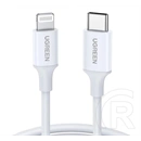 Ugreen iPhone 14 Plus  us171 adatkábel (type-c - lightning, 60w, pd gyorstöltő, 100cm) fehér