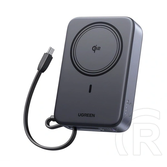 Ugreen pb567 vésztöltő type-c aljzat (20000mah, 15w, gyorstöltő, wireless, mágneses, qi2 + fix type-c kábel) fekete
