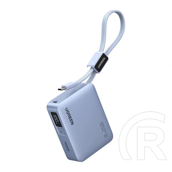 Ugreen pb584 vésztöltő type-c aljzat (10000mah, 33w, pd gyorstöltő 3.0, led kijelző + fix type-c kábel) világosszürke