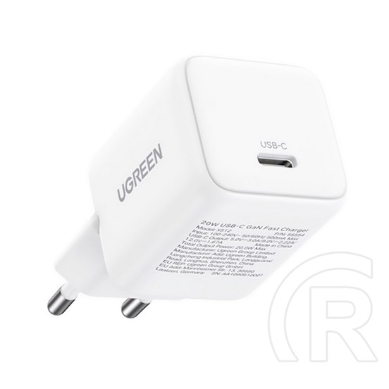 Ugreen x513 hálózati töltő type-c aljzat (30w, gan, pd gyorstöltő) fehér