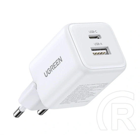 Ugreen x514 hálózati töltő usb+type-c aljzat (20w, gan, pd gyorstöltő) fehér