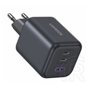 Ugreen x527 hálózati töltő usb+2 type-c aljzat (45w, gan, gyorstöltő) sötétszürke