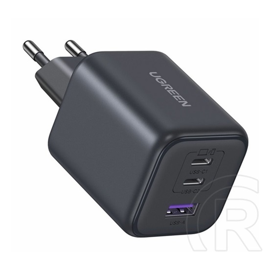 Ugreen x527 hálózati töltő usb+2 type-c aljzat (45w, gan, gyorstöltő) sötétszürke