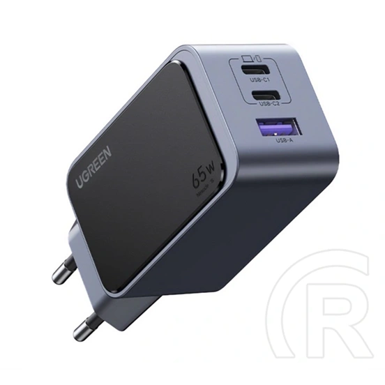 Ugreen x553 nexode s hálózati töltő usb+2 type-c aljzat (65w, gan, pd gyorstöltő) sötétszürke
