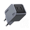 Ugreen x707 nexode pro hálózati töltő 2 type-c aljzat (45w, gan, pd gyorstöltő) sötétszürke