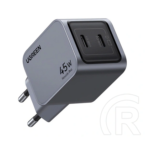 Ugreen x707 nexode pro hálózati töltő 2 type-c aljzat (45w, gan, pd gyorstöltő) sötétszürke