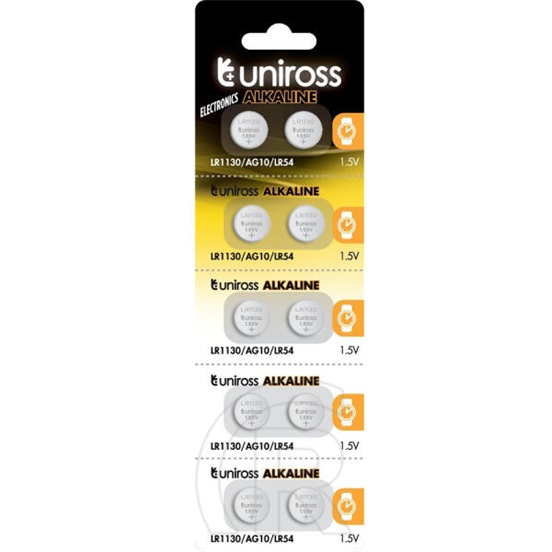 Uniross LR1130, AG10, LR54 1.5V alkáli gombelem (10db/csomag)