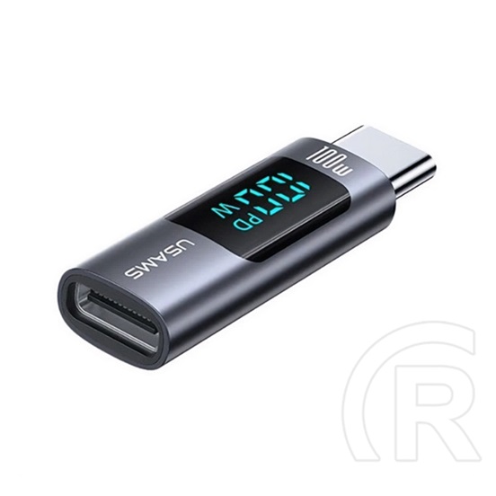 Usams Usams adapter (type-c aljzat - type-c, 100w, adatátvitel és töltés, led kijelző) szürke