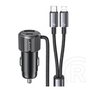 Usams autós töltő usb+type-c aljzat (66w, pd gyorstöltő + fix type-c - lightning kábel) fekete